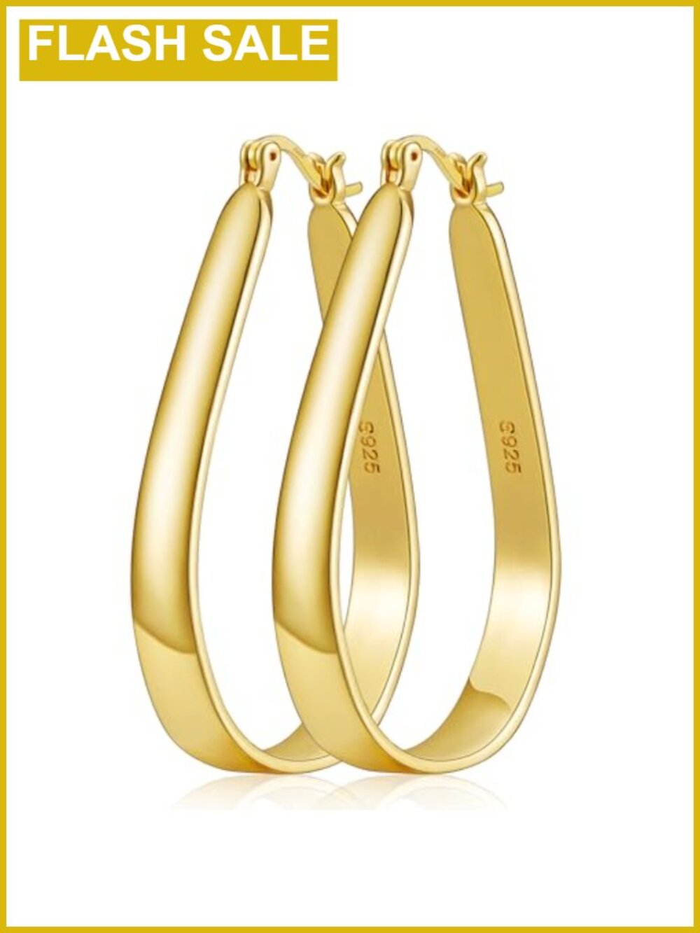Oval Hoop Earrings 14K Gold Plated Hypoallergenic Lightweight 40mm